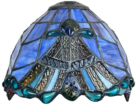 HCZKIUJY Pantalla de lámpara Tiffany de Repuesto Solamente Pantallas de lámpara barrocas de vitral Estilo Tiffany Cubierta de luz Azul Vintage Accesorios para lámparas de Mesa Lámparas(8 Inch)