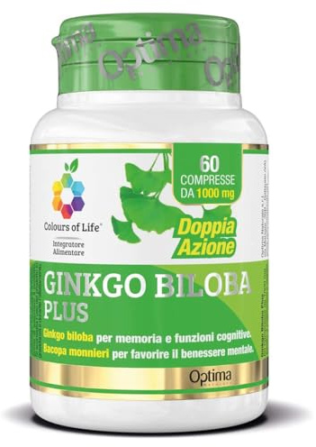 Colours of Life Ginkgo Biloba Plus - Integratore di Ginkgo Biloba - Supporto delle Capacità Cognitive, della Memoria e dell'Apprendimento, Riduce lo Stress Fisico e Mentale - Senza Glutine e Vegano, 6