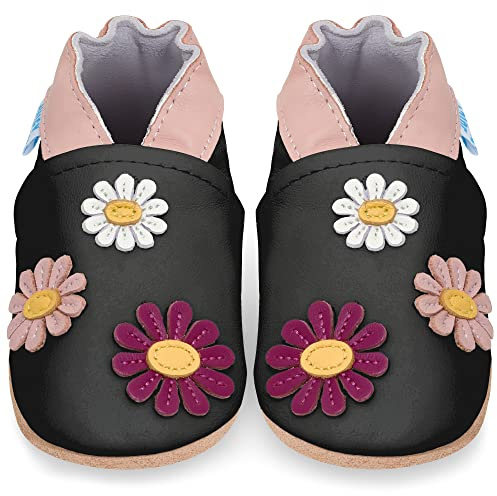Soft Leather Baby Shoes with Suede Soles - Toddler Shoes - Infant Shoes - Pre Walker Shoes - Crib Shoes - Pretty Flowers 18-24 Months