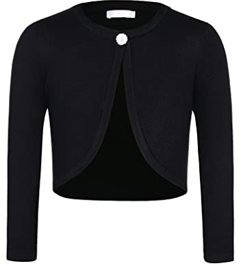 trudge Ragazze Bolero Aperto sul Davanti Coprispalle per Bambini Manica Lunga Chiusura con Bottoni Cardigan Corto Maglione Lavorato a Maglia 130 Nero 1