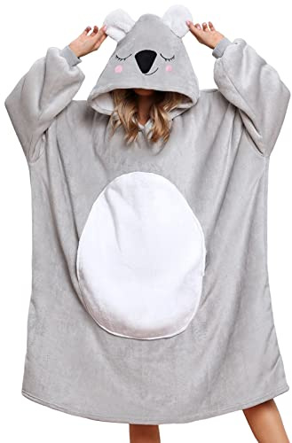 Niwicee Felpe con Cappuccio Donna Oversize Panda Coperta da Divano Pullover Blanket Hoodie Sherpa Fleece Tasca Gigante con Cappotto Pigiama Cosplay Unisex per Adulti Bambini-Aadulto-Koala-