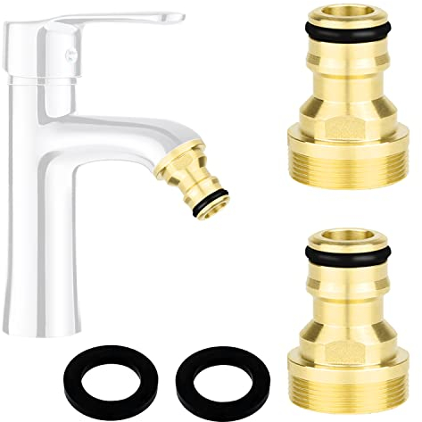 UGBO Adaptador Manguera Grifo Cocina Conector Grifo Manguera Universal Latón Enchufe Rapido Agua Conectores de Grifo Jardin para 23 mm Rosca Exterior y 21 mm Rosca Exterior Interno 2 Pieza (Dorado)