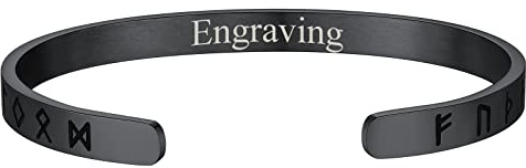 FaithHeart Pulsera Vikinga Personalizada Hombre Brazalete Runas Acero Inoxidable 316L Pulsera Negra Nórdica Amuleto Regalo Cumpleaños Aniversarios Reyes