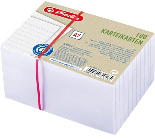 Herlitz Karteikarte A7, liniert, weiß, Blauer-Engel-zertifizert, 1000 Stück, 50041114
