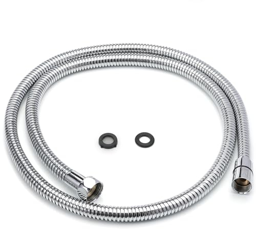 H&S Tuyau de Douche 1m25 - Flexible de Douche en Acier Inoxydable avec Finition Chromée - Tuyau de Remplacement Universel avec 2 Rondelles - Tuyau Anti-Noeud avec Fort Débit d'Eau