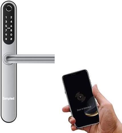 Simpled Double-Side Weatherproof Smart Lock Touch, 7-in-1, Fingerprint Keyless Security Entry Door Lock, Bluetooth Electronic Deadbolt, Smartphone Access- Designed for The UK Weather, Silver