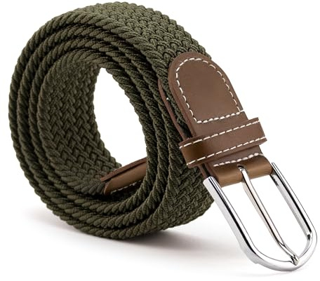 CINTURONTOP Cinturón Elástico Trenzado, Extensible y Ajustable, Tejido Flexible, Color Verde, 110 cm