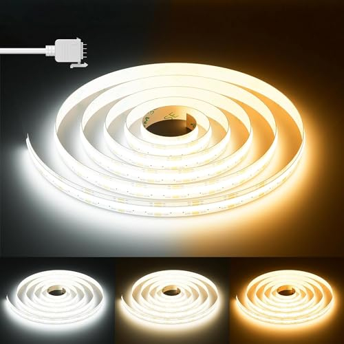 PAUTIX Tira LED COB CCT 10M Regulable Blanco Cálido Frío 2700K-6500K,Tira LED 640LED/m 24V CRI90+ para Dormitorio Cocina Hogar Iluminación DIY (SOLO Tira LED,Sin Fuente de Alimentación y Regulador)