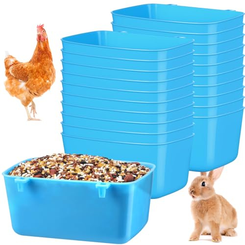 Zhehao 20 Pcs Bird Cage Cups Chicken Feeder Waterer Cups 18 oz Pigeon Feeder Plastic Poultry Wire Cage Hanging Rooster Chicken Water Bowl for Pet Bunny Gamefowl Poultry(Blue)