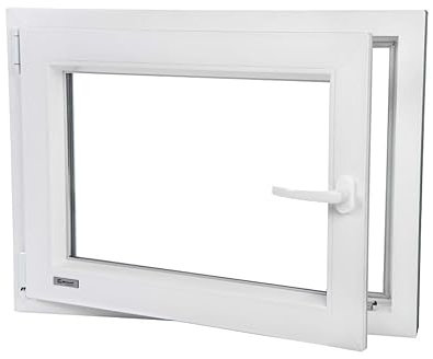 Fenster auf Alupl Neo Energeto Profile - Kunststofffenster Weiss BxH 1100x750 mm - Garagenfenster/Gartenhausfenster/Kellerfenster 110x75 cm 2-fach Verglast - Din Links - Funktion Dreh Kipp