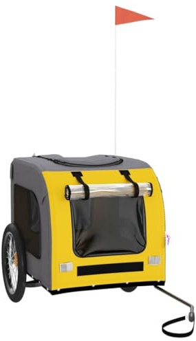 vidaXL Remolque de Bicicleta para Mascotas, Carrito para Perros Gatos, Remolque de Carga para Compra Camping, Hierro Tela Oxford Amarillo Gris