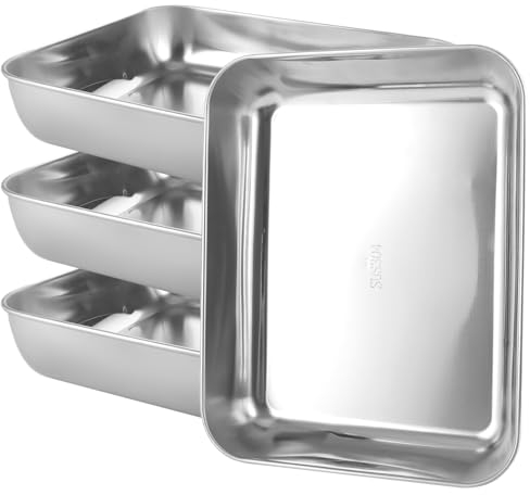 CYEER Teglia da forno in acciaio inox, 4 pezzi, 25 x 20 x 5 cm, in acciaio inox, rettangolare, Baklava Tepsisi, teglia da forno per cottura