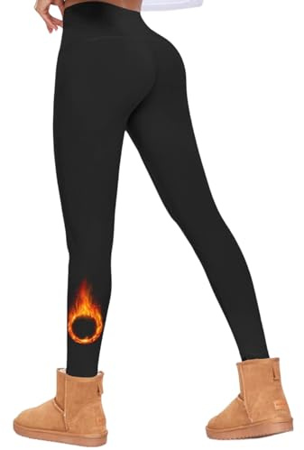 DREAM SOCKS Leggings Termici Donna Felpati con Pelo Interno, Leggings Invernali,Pesanti ad Elevato Isolamento Termico (S-M, 1 X Black)