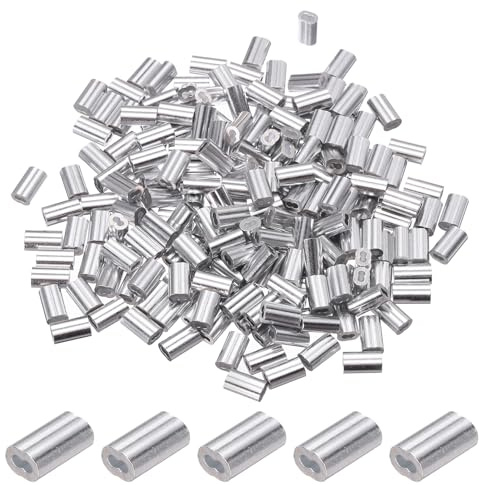 PATIKIL 1,2mm (3/64) Manicotti Fune Compressione in Alluminio, 200 Pezzi Manicotti per Cavi Anelli per Cavi Metallici Ghiera Crimpatrice per Montaggio Ringhiera, Tono Argento