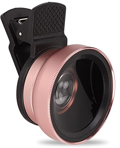 EBTOOLS 2 in 1 Clip on 0.45x Wide Angle+12.5X Macro Lens, Universal HD Camera Lens Kits for Mobile Phones, Tablets, Rose Gold