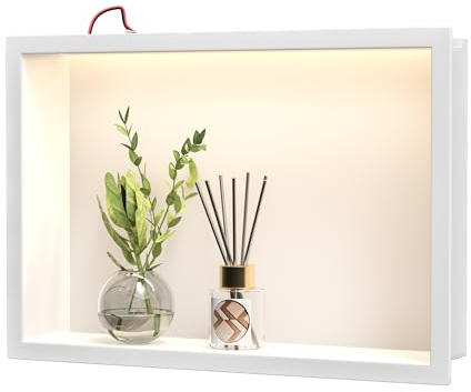Bernkot - Ducha de Pared de Acero Inoxidable con LED, Estante de Ducha empotrada, Doble Capa, nicho de baño, 60 cm x 30 cm, sin Necesidad de baldosas, Color Negro