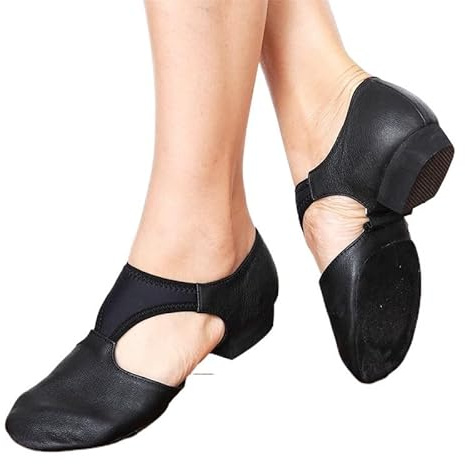 Klassiska dansskor grekiska sandaler med elastisk båge i äkta läder jazz dansskor dam balettskor Jazzy Dancing Lärare Gym sandaler för kvinnor och flickor (svart