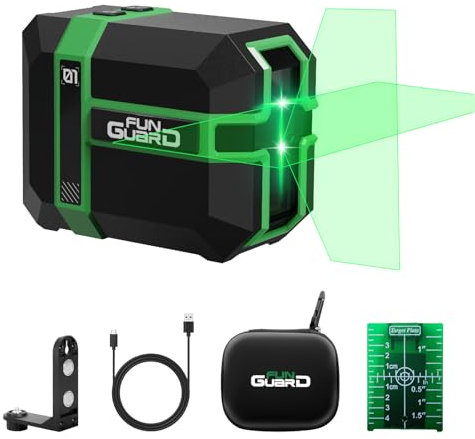 Funguard Nivel Láser Autonivelante, 50M Verde Módulo Láser Dual, 3 Modos Conmutables Horizontal/Vertical, Modo Pulso, Carga USB, IP54 para Obras de Construcción, Decoración del Hogar, DIY