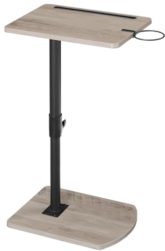 HOOBRO C Shaped Side Table, Height Adjustable Bedside Table, 360° Rotating Sofa Table Laptop Tables with Detachable Cup Holder and Tablet Slot, Slides Under Sofa, Gray and Black EBG34SF01