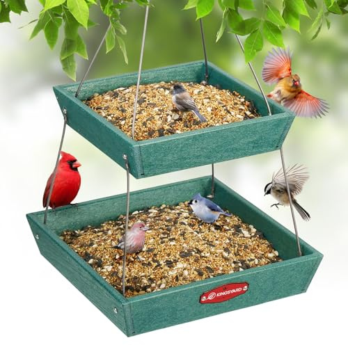 Kingsyard 2 Tier Large Platform Bird Feeder for Outdoors Hanging