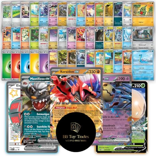 50 Pokemon Karten + seltene GX EX oder V Karte Starter Pack mit Trainern & Energie - deutsche Sammelkarten Kartenpack im BB-Toy-Trades Versandschutz