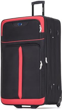 Aerostar Extra Large 32” Lightweight Softshell Expandable Suitcase, Check in Luggage 2 Corner Wheels with Integrated Combination Lock (Red/Black, 129 litres)