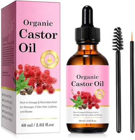 Jamaican Black Castor Oil for Hair Growth, Pure Organic Cold-Pressed Hair Growth Oil with Brush, Nourishing Hair Oil for Eyebrows, Eyelashes, Skin & Body Massage, 60ml