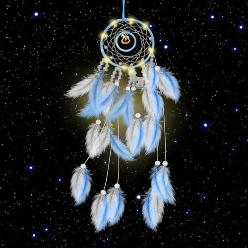 Kikuo Carousel Atrapasueños con plumas, Hecho a Mano Atrapa Sueños para Pared, Vintage Estilo Bohemio Atrapasueños para decorar Hogar Dormitorio Regalos Habitación Infantil (Azul)