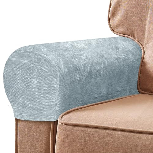 FUAAOLIY 2PCS Chenille Stretch Armrest Covers, Soft Arm Caps for Chairs Sofa Couch, Solid Color Non-Slip Arm Covers Furniture Protector Armchair Slipcovers for Recliner with Twist Pins (Gray)