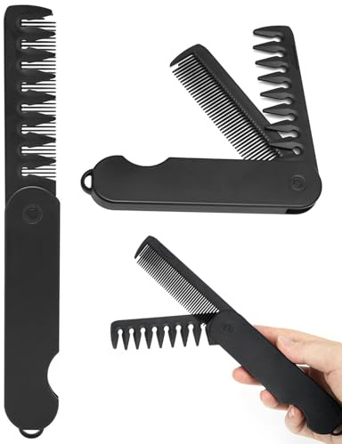 HUVZOR 2 Pezzi Piccola Pieghevole Spazzola per Capelli, Spazzola per Capelli Viaggio, Pettine pieghevole portatile per uomo,3 in 1 pettine per capelli con denti fini e denti breitz,per capelli e baffi