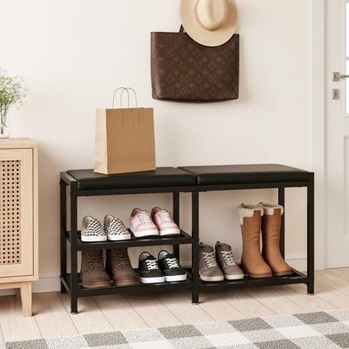 VewePata Shoe Rack Storage Bench for Entryway - Iron Shoe Rack with Bench for Entryway, Front Door Entrances or Bathroom, Space-Saving and Robust, Holds Up to 560 lb