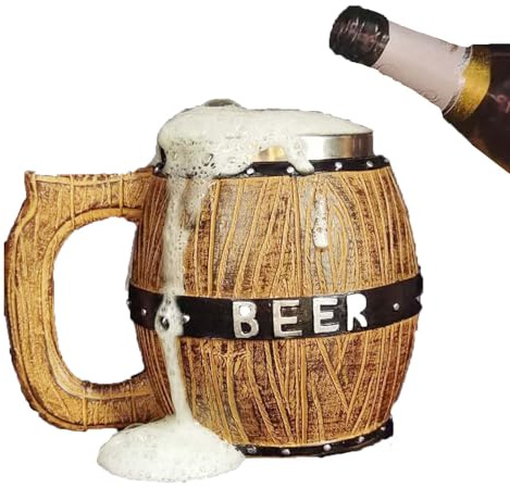 YWPYMX Tasse à bière Artisanale en chêne et Acier Inoxydable, Verre à vin, Verre à Eau Amusant, 20 oz, Brun