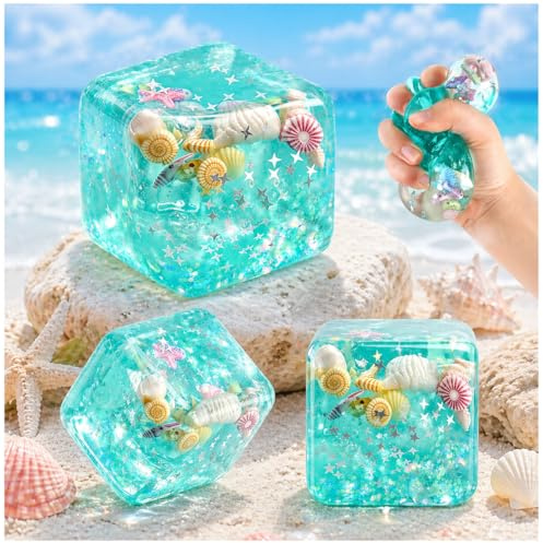 3 Pcs Balle Anti-Stress Ice Cube Squishy,Balle Antistress Motif Océan