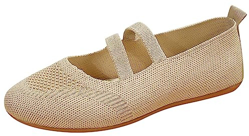 Ballerinas Women's Elegant Flat Summer Shoes Comfortable Barefoot Slip On Ballerina Lightweight Soft Strappy Ballerina Sporty Dance Shoes Medieval Barefoot Shoes with Straps Casual Casual Shoes, beige