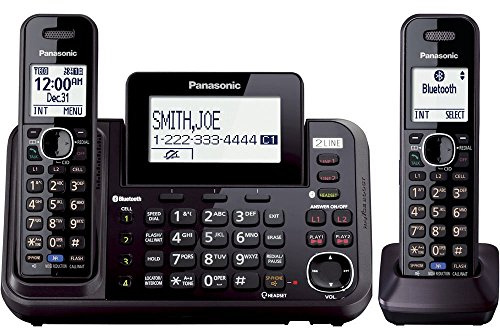 Panasonic Cordless Phone System, 2 Line with 2 Handsets - Answering Machine, Link2Cell, 3-Way Conference, Call Block, Long Range DECT 6.0, Bluetooth - KX-TG9542B (Black)