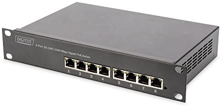 DIGITUS Switch Gigabit Ethernet PoE+, 10 pollici, 8 porte, Non gestito, IEEE 802.3at, 96 Watt di budget di potenza, Nero