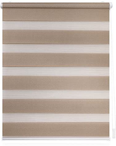 Lichtblick Doppelrollo Klemmfix ohne Bohren, Streifen, Blickdicht, Klemmträger-Montage, Sichtschutz, Wandmongtage, Deckenmontage, für Fenster und Türen Taupe,60 cm x 220 cm (B X L)