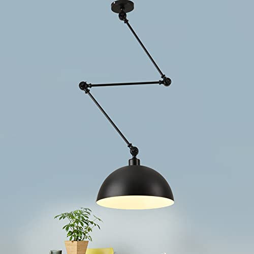 Suspension de Table à Manger Lampe Suspendue Longue Bras Pliable Hanging Lumière Moderne E27 Douille Lustre Plafonniers Industriel Design Pivotant Lampe de Salle à Manger Rétro/Vintage Noir