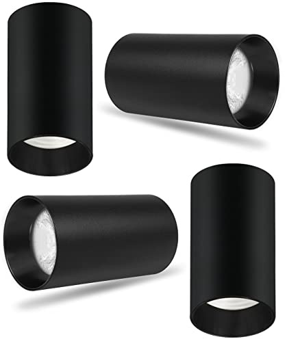 Maclean MCE458 Ceiling Spotlight Cover Round Tube Surface Mounted Luminaire Led Halogen Light GU10 (4 Pieces with Bulbs Black)