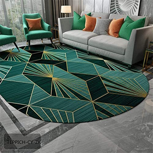 SRTJURFG Moderner ovaler Teppich Grün Gold Gelb Schwarz Geometrisch Wohnzimmer große Teppiche rutschfeste Bodenmatte für den Innenbereich 200 X 250 cm