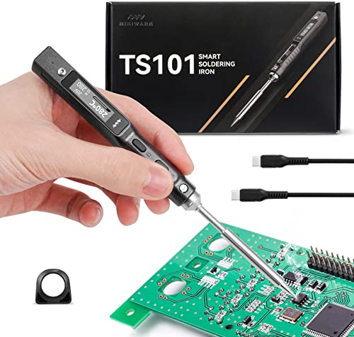 TS101 Soldering Iron, 65W Portable Smart Temperature Control 50-400 ℃, LCD Display Soldering Iron Station with DC5525 & USB Type C Port Power Adapter, Programmable Welding Iron for Electronic Repair