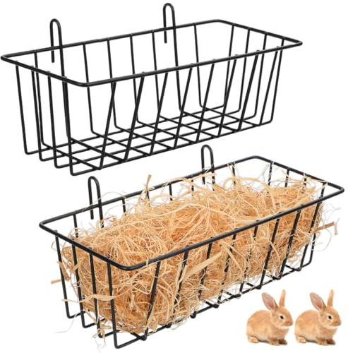 Zerodeko 2pcs Rabbit Hay Feeder Metal Rack for Cages Black Hanging Hay Holder for Guinea Pigs Chinchillas and Small Animals Practical Bunny Feeding Station Accessory