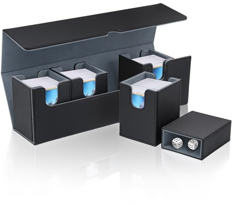 Tolesum Organisateur de Bureau 5-en-1 en Cuir PU, Boîte de Rangement Magnétique Élégante pour Cartes 800+ TCG et Petits Objets, Coffret de Collection Décoratif pour Maison et Bureau - Noir