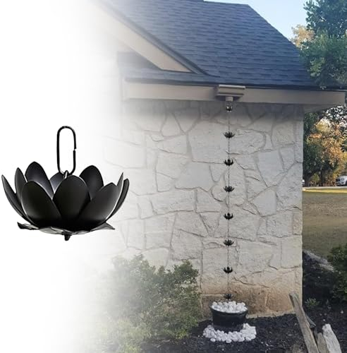 Regenablaufkette Dekorative Lotusblumen-Regenkettenbecher, Garten-/Haustür-Regenführungskettensatz, 6,5 8 8,5 10 Fuß Regenkette Als Ersatz für Das Fallrohr Der Dachrinne (Color : Black, Size : 4.5m