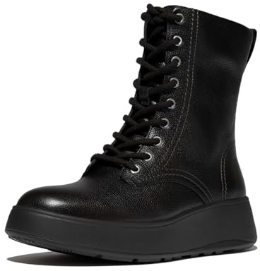 Fitflop Stivaletti da donna in pelle con lacci e cuciture F-Mode, Nero, 40 EU