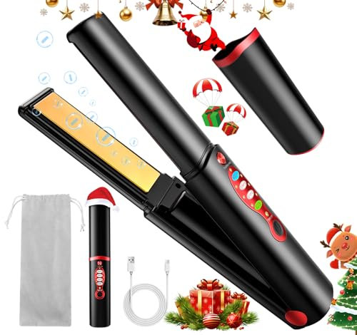 Piastra per capelli in titanio senza fili, mini ferro piatto portatile USB ricaricabile a calore rapido con batteria 5 V/5000 mAh, anti-scottatura a 3 livelli per capelli lisci e lucidi (nero)