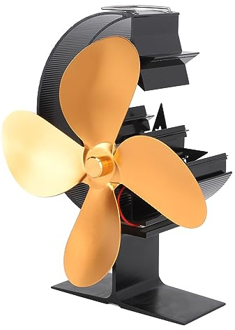 Naroote Ventilatore per Stufa, Ventilatore per Stufa a Legna in Lega di Alluminio a 4 Pale, Motivo a Luna e Stella, Multiuso per Stufa a Legna (GOLD)