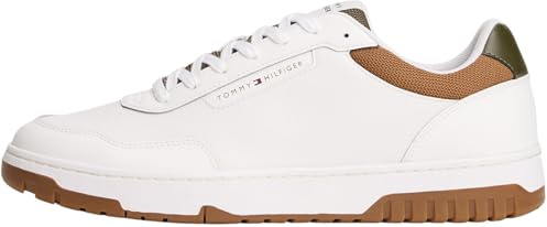 Tommy Hilfiger Uomo Sneakers con Suola Preformata Basket Core Profilo Basso, Multicolore (Ecru/Army Green), 42
