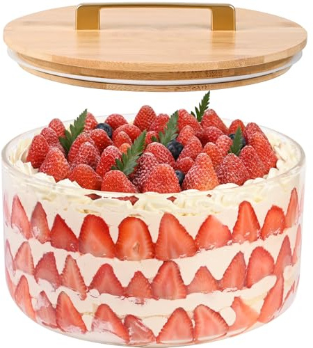 LOVYANXUE 9 inch Large Salad and Trifle Bowl Glass with Lid, 155 oz Versatile Mixing and Serving Dish for Fruit, Laying Ice Cream, Cake, Cupcake, Baking, and Dessert, Microwave Safe