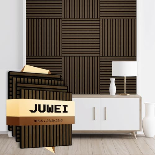 AKK-Star 4 Pack Acoustic Wall Panels 23.6x23.6 15.5 sqft Soundproof Sound Absorbing Panels for Walls & Ceilings, 3D Decorative Panels Suitable for Living Room, Meeting Room, TV Wall (Smoked Oak 5#)
